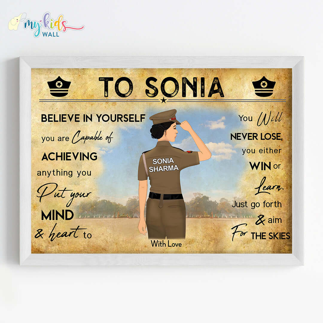 Aspiring Police Officer Girl Personalized Motivational Wall Art (Framed)