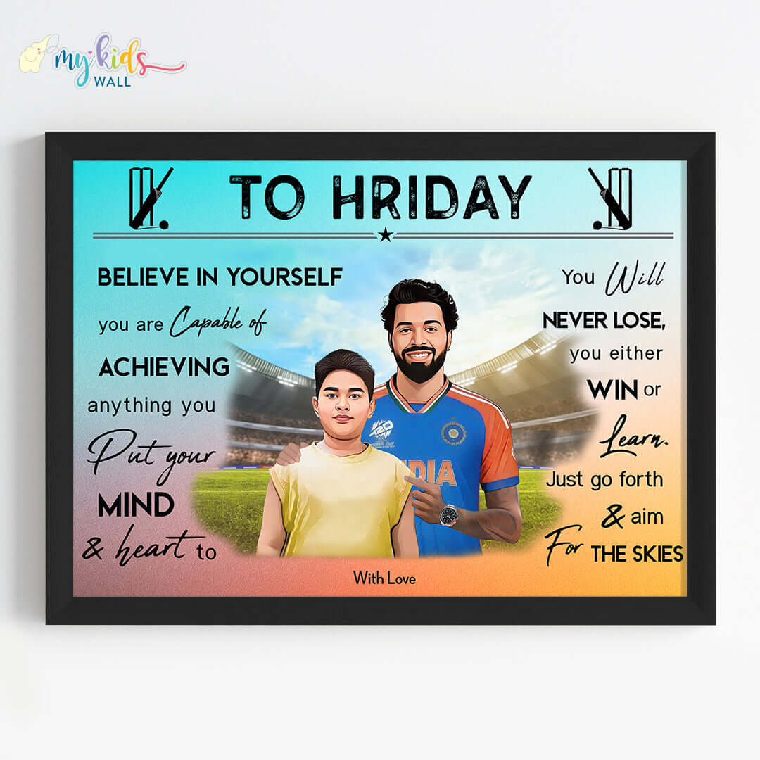 Cricket Champ with Hardik Pandya Personalized Motivational Portrait (Framed) New