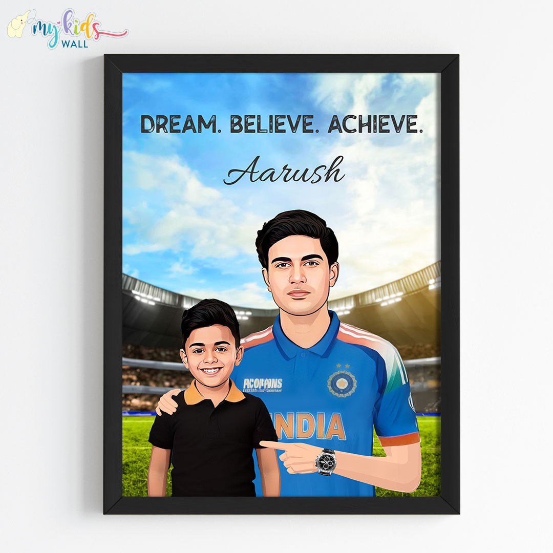Cricket Champ with Shubman Gill Personalized Portrait (Framed)