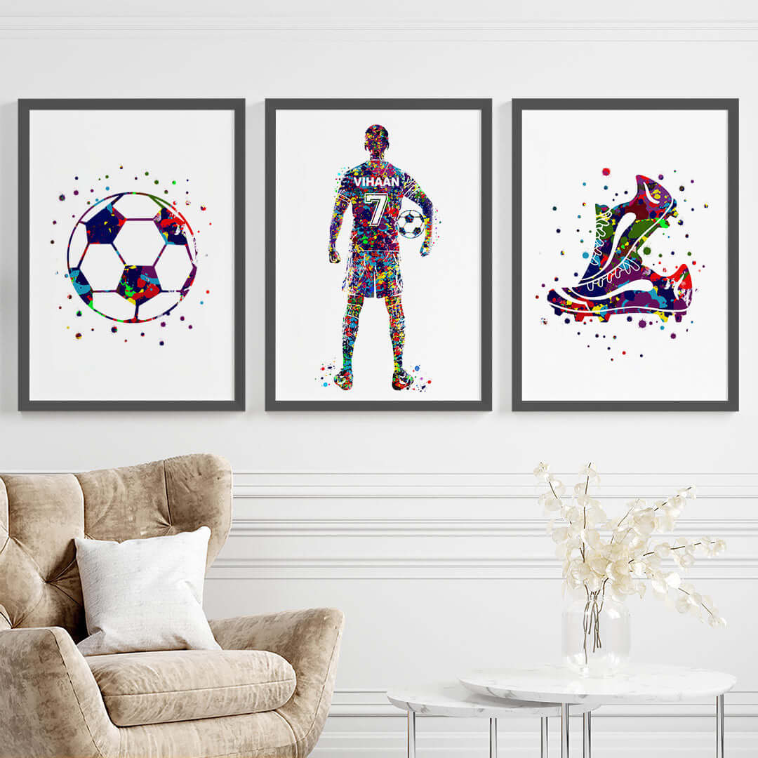 Football Player Personalised Wall Art (Framed Set of 3)