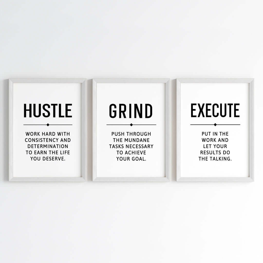 Hustle Grind Execute Wall Art (Framed)