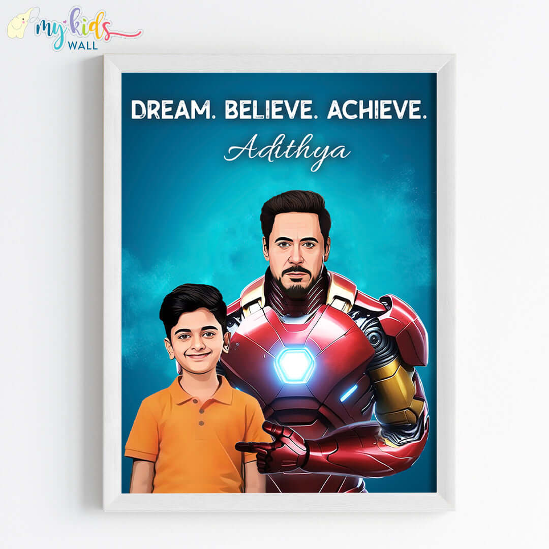 Iron Kid with Iron Man Personalized Portrait (Framed)