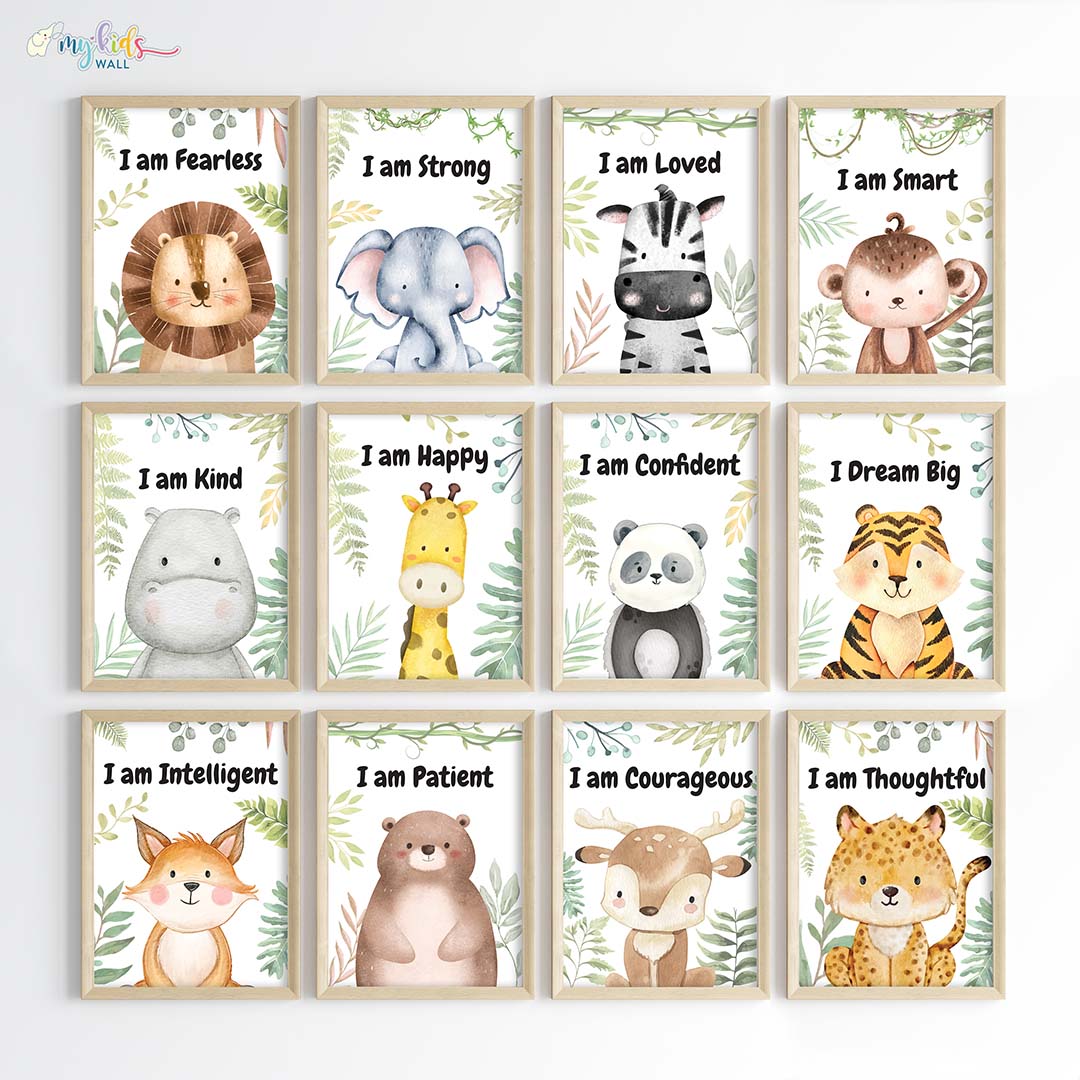 Motivational Baby Safari Animals Wall Art (Framed)