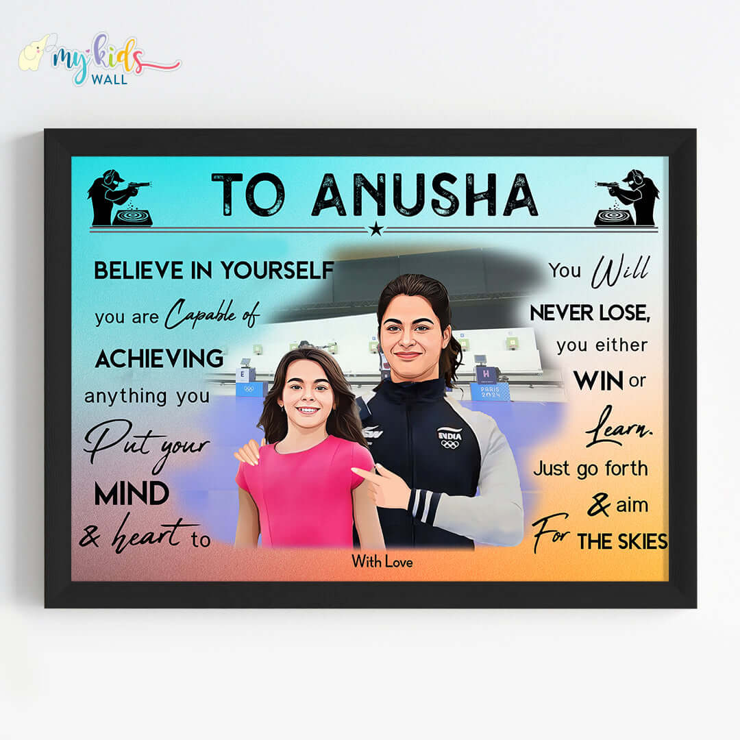 Shooting Champ with Manu Bhaker Personalized Motivational Portrait (Framed)