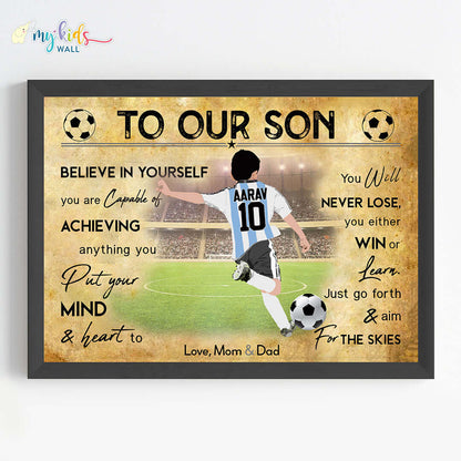 Football Player Boy Free Kick Personalized Motivational Wall Art (Framed)