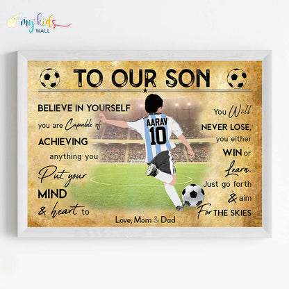 Football Player Boy Free Kick Personalized Motivational Wall Art (Framed)