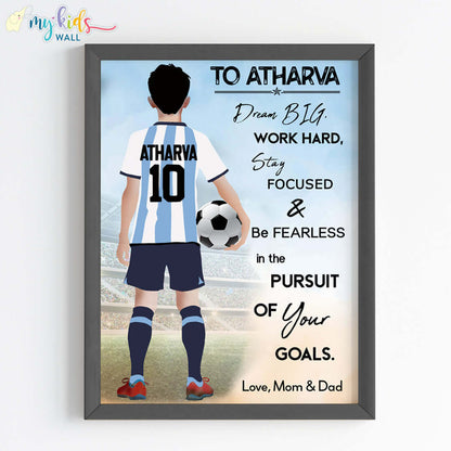 Football Player Personalized Motivational Multicolor Wall Art (Framed)