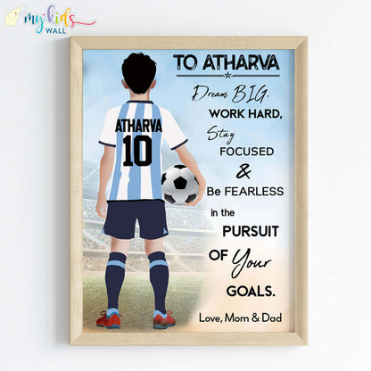 Football Player Personalized Motivational Multicolor Wall Art (Framed)