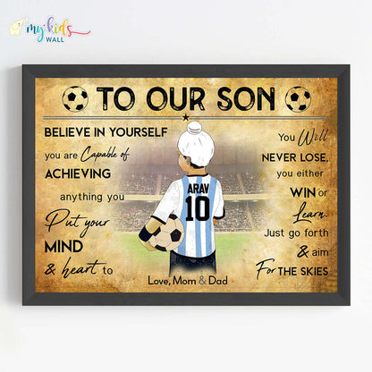 Football Player Sikh Boy Personalized Motivational Wall Art (Framed)