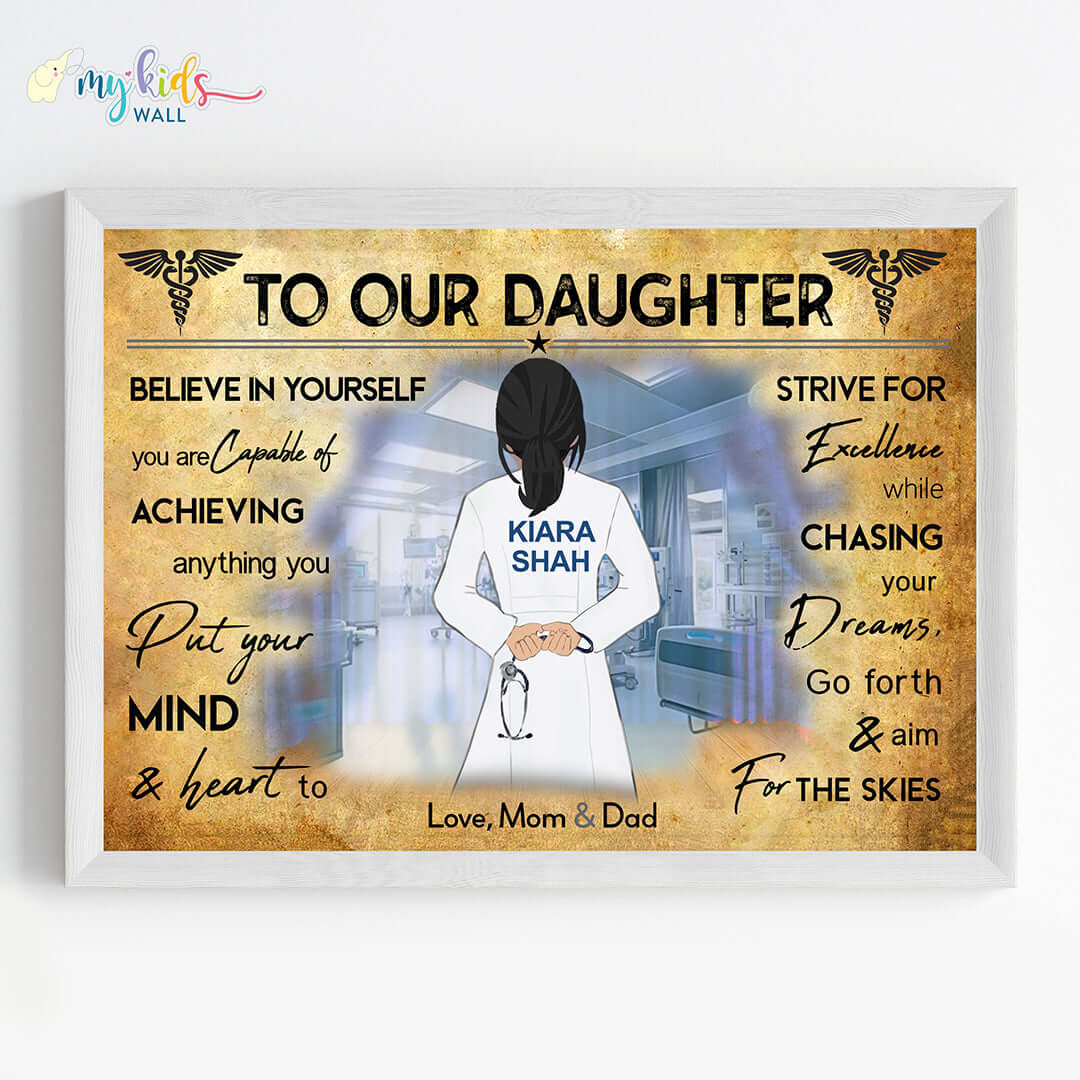 Aspiring Doctor Girl Personalized Motivational Wall Art (Framed)
