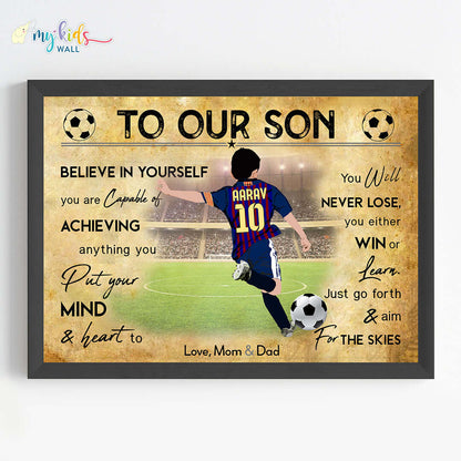 Football Player Boy Free Kick Personalized Motivational Wall Art (Framed)