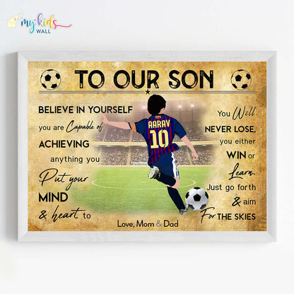 Football Player Boy Free Kick Personalized Motivational Wall Art (Framed)