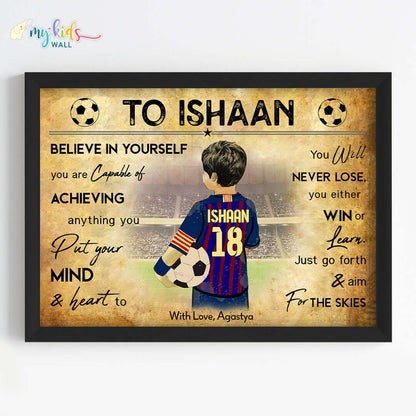 Football Player Boy Personalized Motivational Wall Art (Framed)