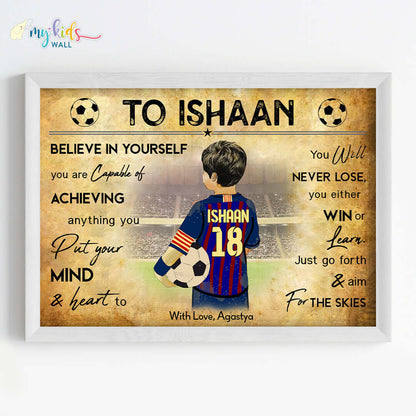 Football Player Boy Personalized Motivational Wall Art (Framed)