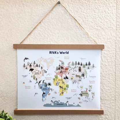 Continents & Animals Educational World Map (Hanger)