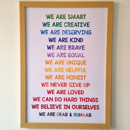 Daily Positive Affirmations Watercolor Personalized Wall Art (Big Frame)