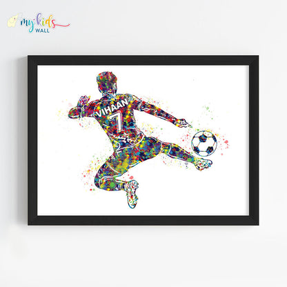 Football Player Jump Kick Personalized Wall Art (Framed)