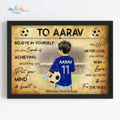 Football Player Boy Personalized Motivational Wall Art (Framed)