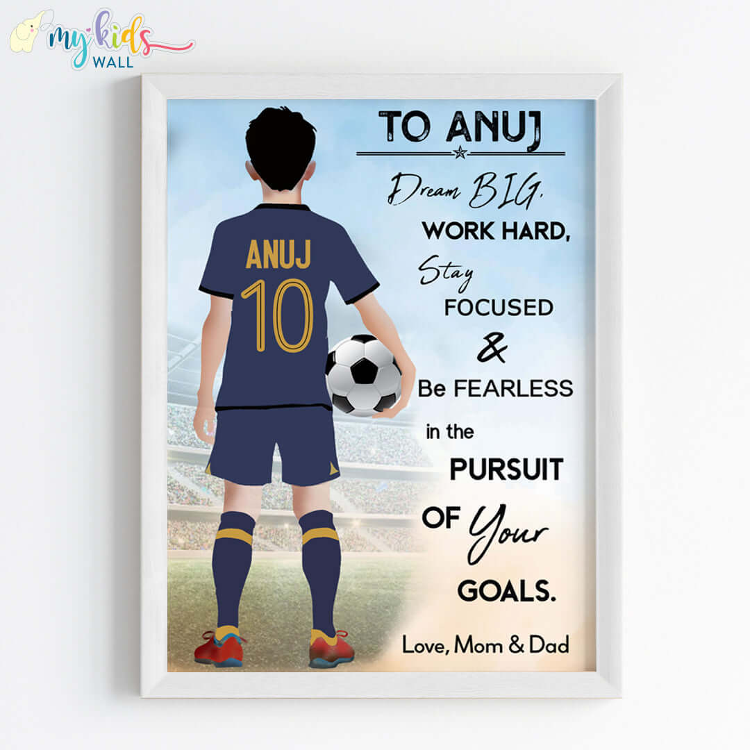 Football Player Personalized Motivational Multicolor Wall Art (Framed)