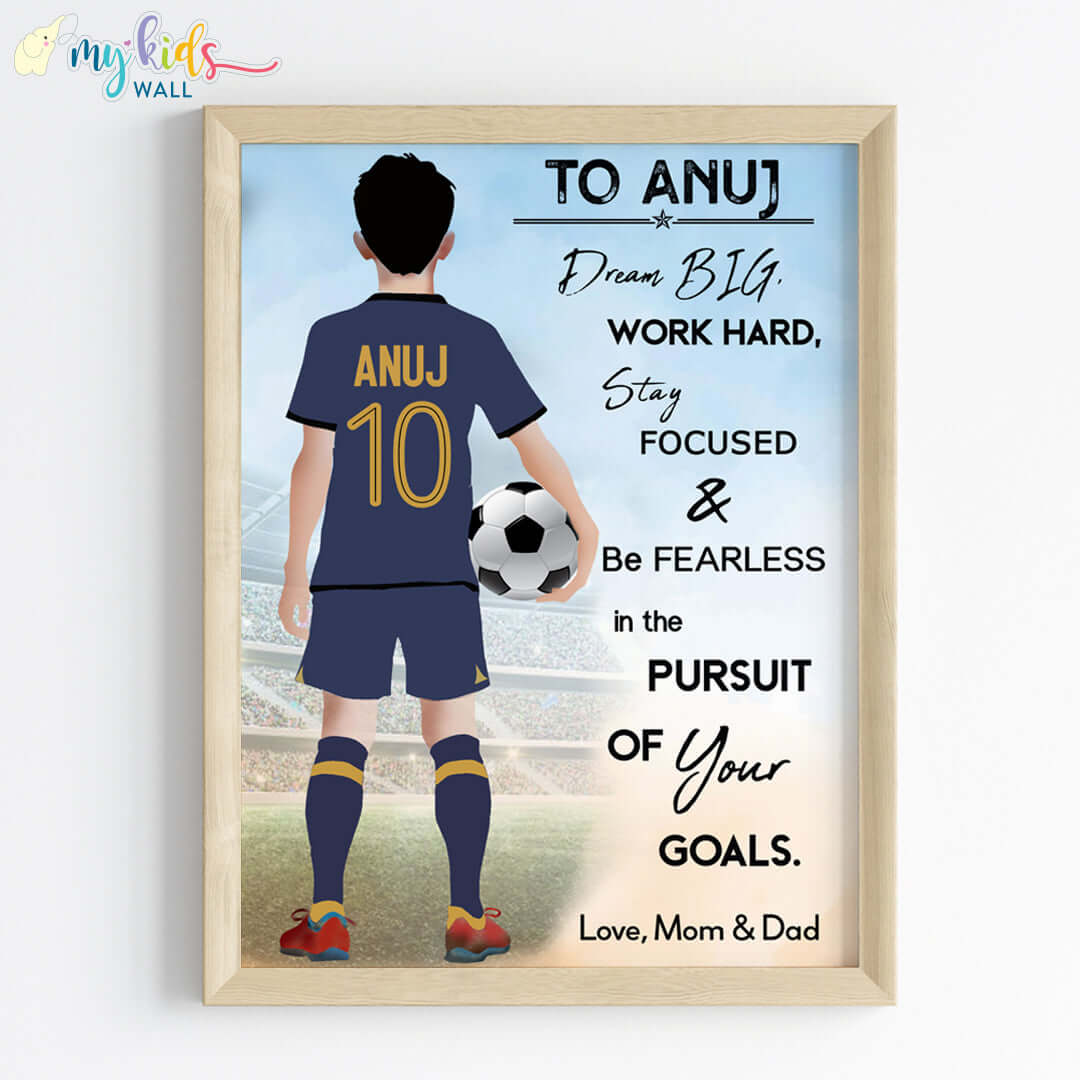 Football Player Personalized Motivational Multicolor Wall Art (Framed)