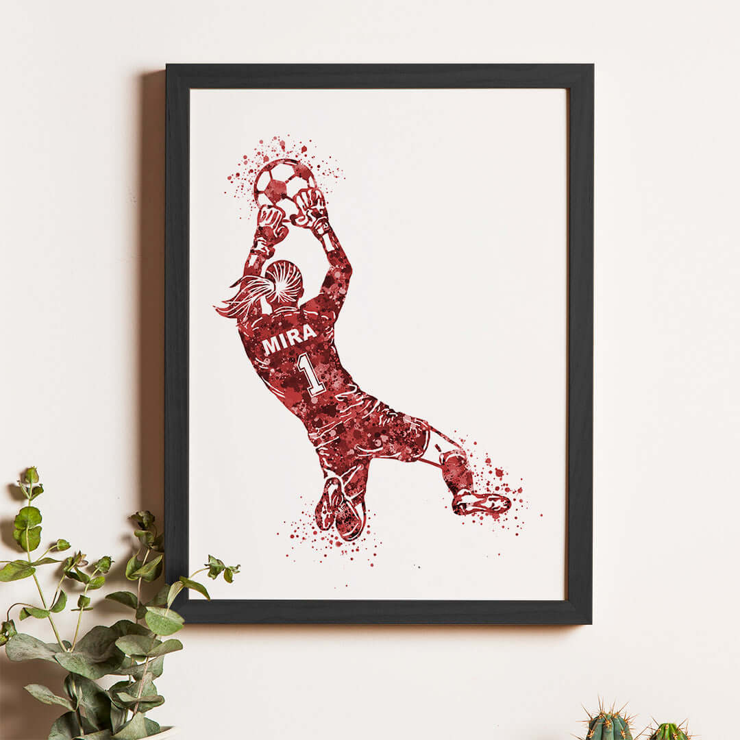 Football Goalkeeper Girl Personalized Wall Art (Framed)
