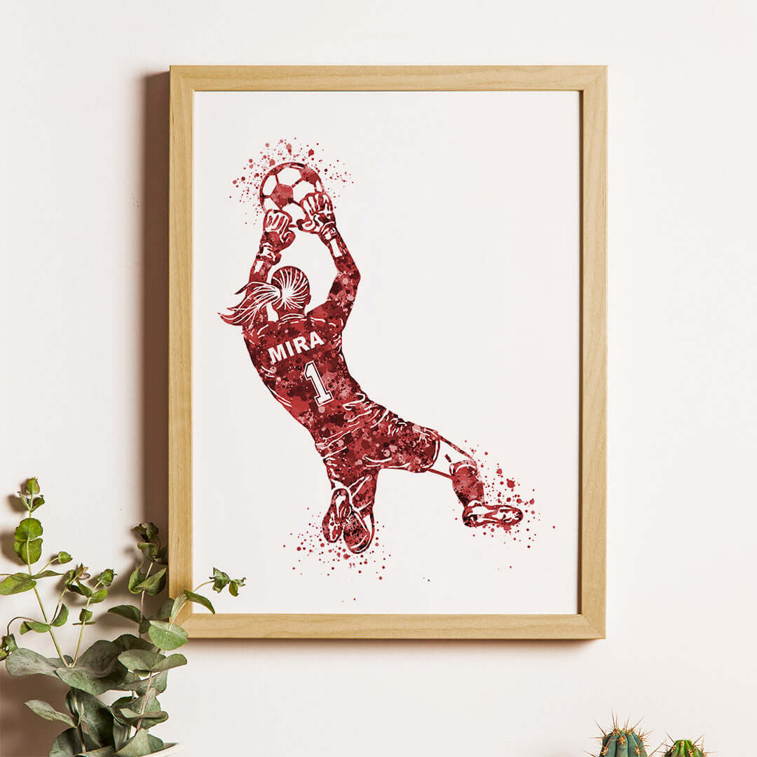 Football Goalkeeper Girl Personalized Wall Art (Framed)