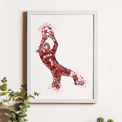 Football Goalkeeper Girl Personalized Wall Art (Framed)