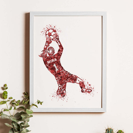 Football Goalkeeper Girl Personalized Wall Art (Framed)