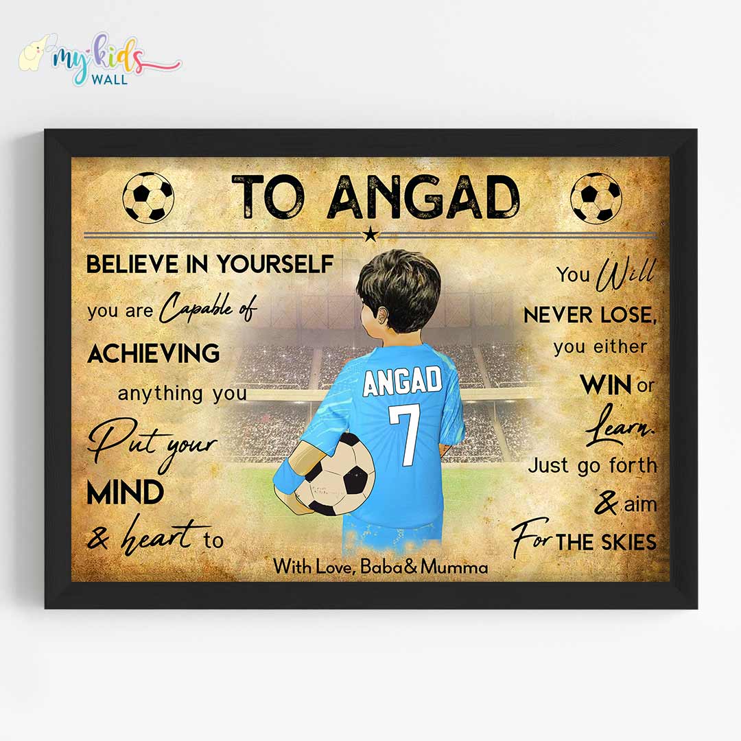 Football Player Boy Personalized Motivational Wall Art (Framed)