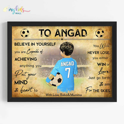 Football Player Boy Personalized Motivational Wall Art (Framed)
