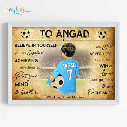 Football Player Boy Personalized Motivational Wall Art (Framed)