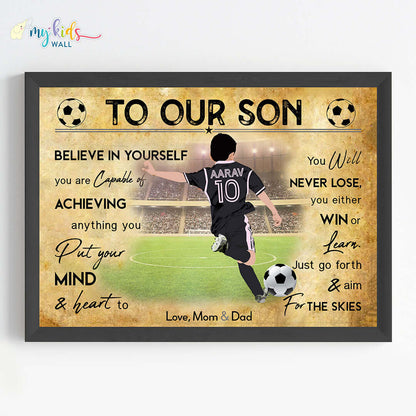 Football Player Boy Free Kick Personalized Motivational Wall Art (Framed)