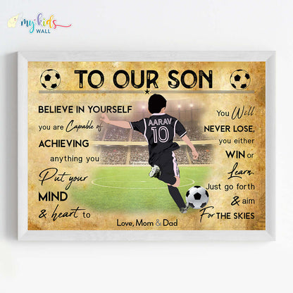 Football Player Boy Free Kick Personalized Motivational Wall Art (Framed)