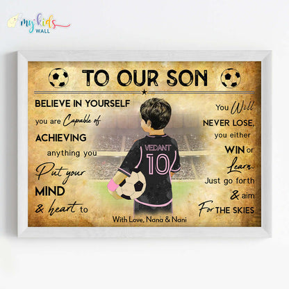 Football Player Boy Personalized Motivational Wall Art (Framed)