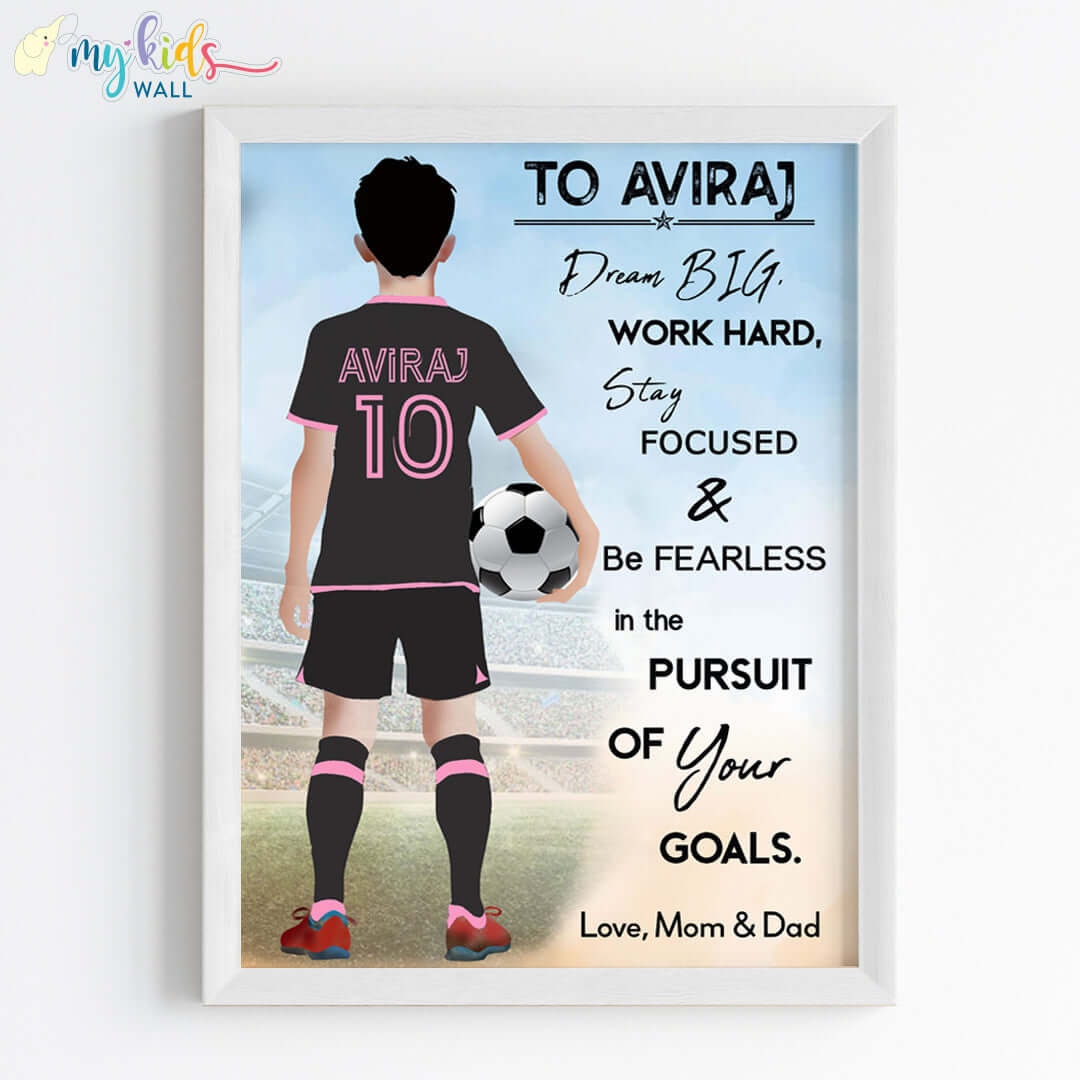 Football Player Personalized Motivational Multicolor Wall Art (Framed)