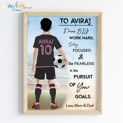 Football Player Personalized Motivational Multicolor Wall Art (Framed)