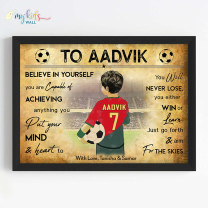 Football Player Boy Personalized Motivational Wall Art (Framed)