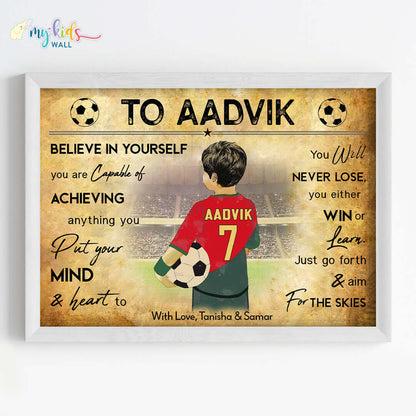Football Player Boy Personalized Motivational Wall Art (Framed)