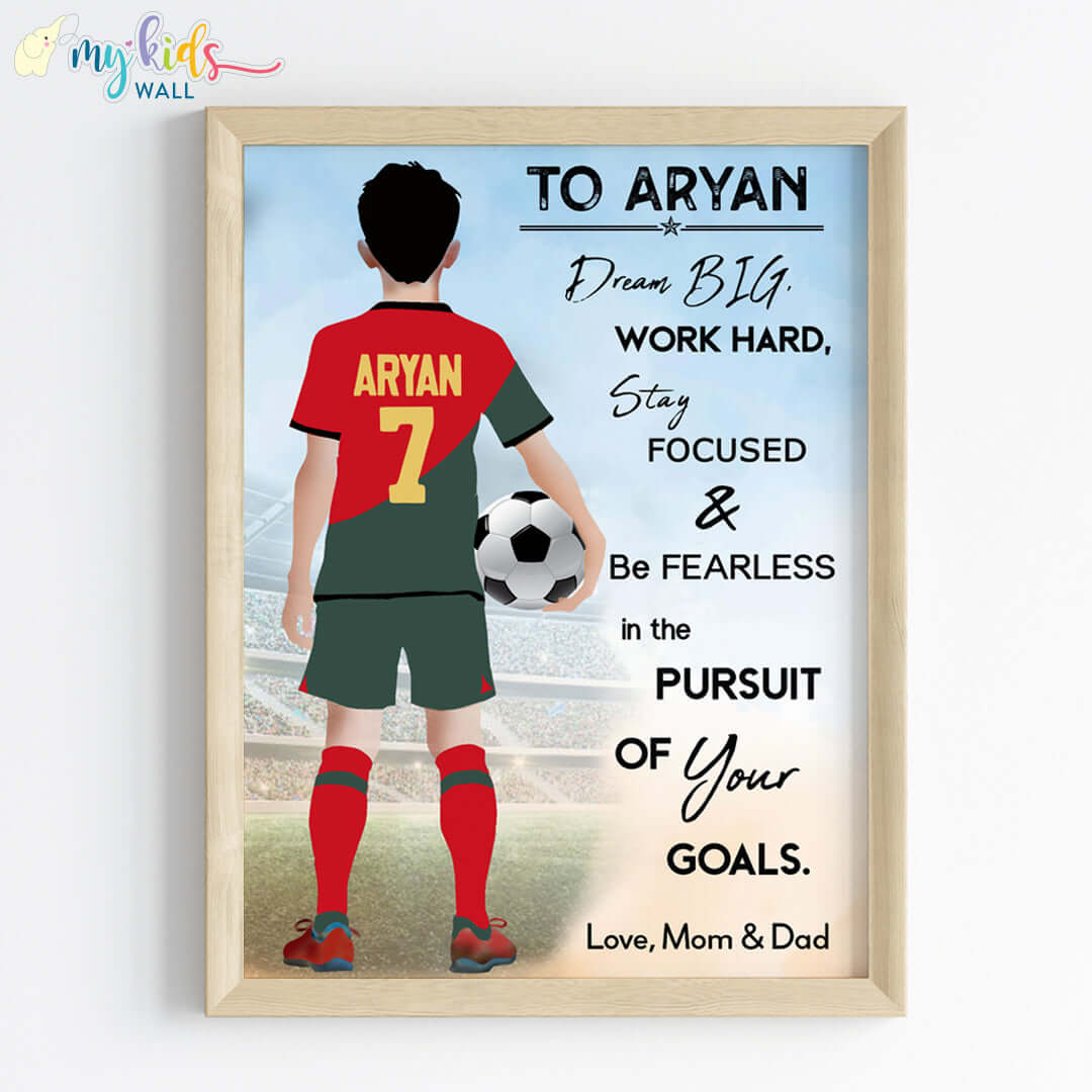 Football Player Personalized Motivational Multicolor Wall Art (Framed)