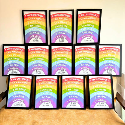 Rainbow Themed Daily Positive Affirmations Personalised Wall Art (Framed)