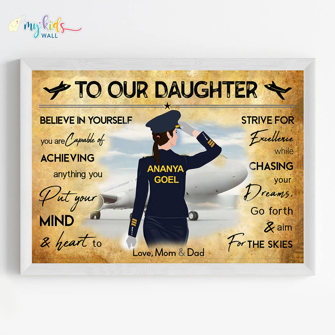 Aspiring Pilot Girl Personalized Motivational Wall Art (Framed)
