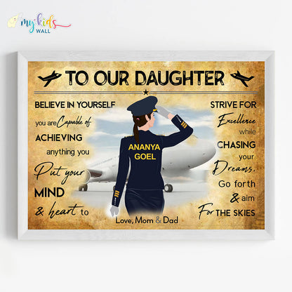 Aspiring Pilot Girl Personalized Motivational Wall Art (Framed)