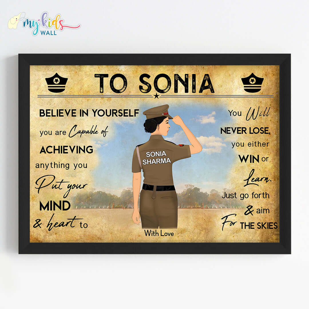 Aspiring Police Officer Girl Personalized Motivational Wall Art (Framed)