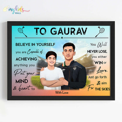 Badminton Champ with Lakshya Sen Personalized Motivational Portrait (Framed)