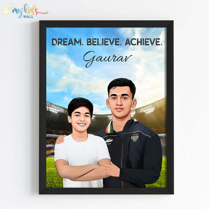 Badminton Champ with Lakshya Sen Personalized Portrait (Framed)