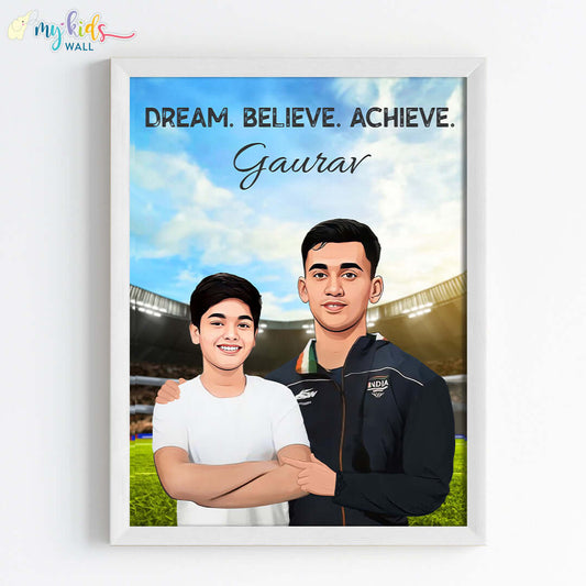 Badminton Champ with Lakshya Sen Personalized Portrait (Framed)