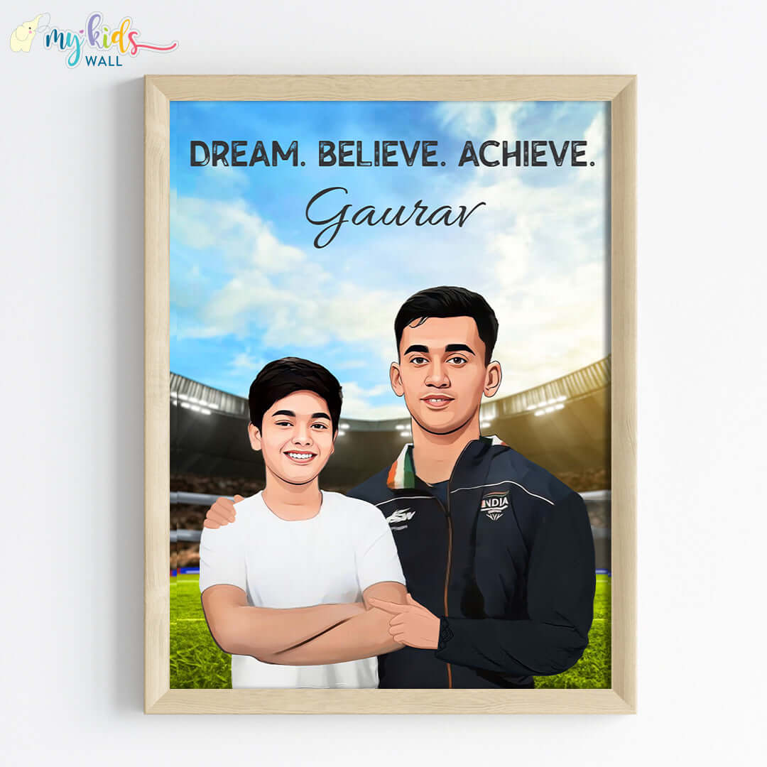 Badminton Champ with Lakshya Sen Personalized Portrait (Framed)