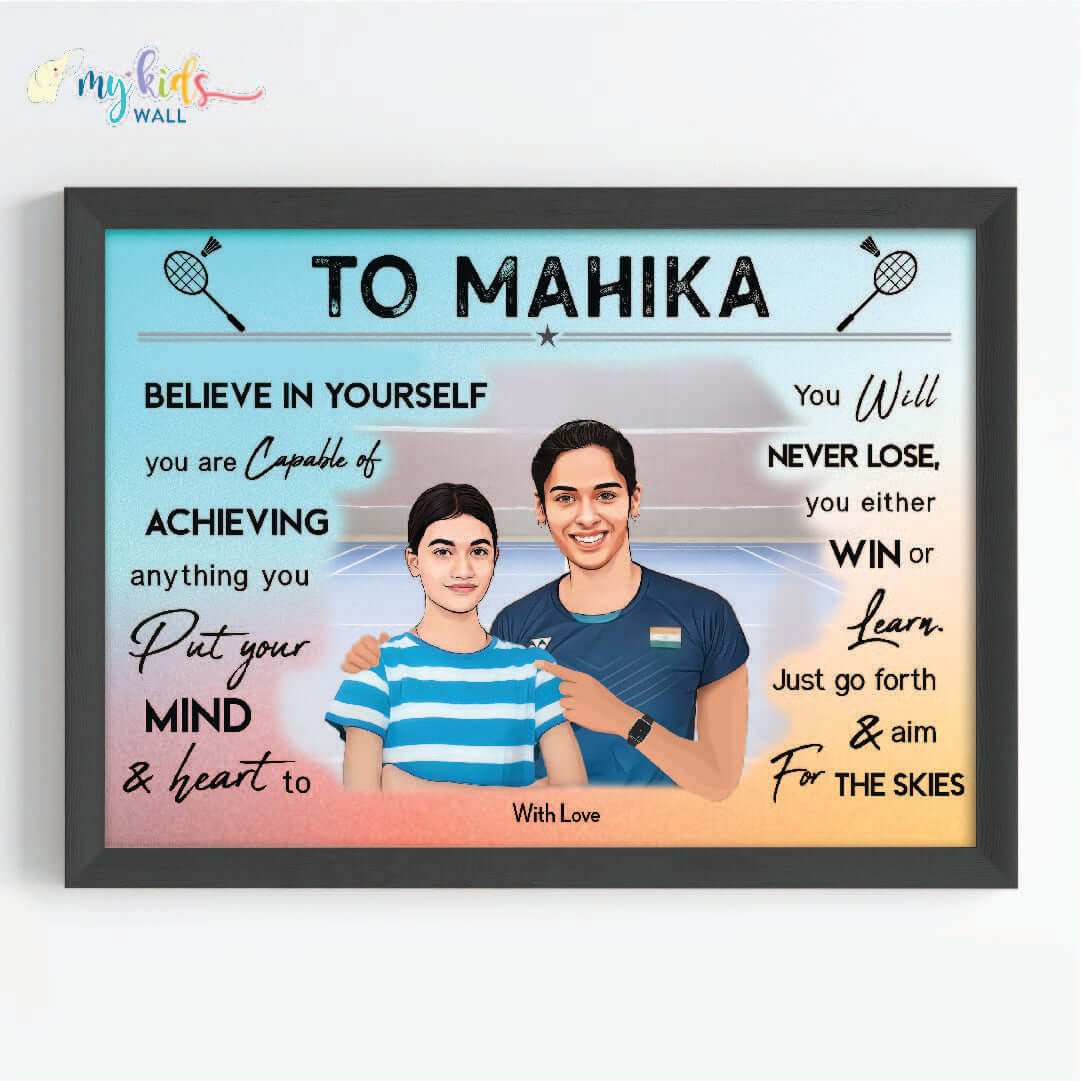 Badminton Champ with Saina Nehwal Personalized Motivational Portrait (Framed)
