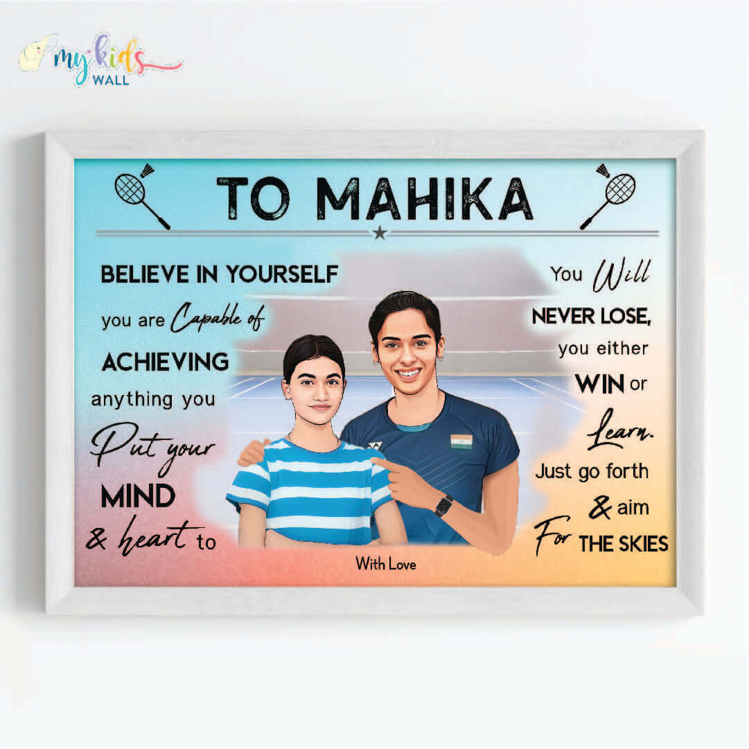 Badminton Champ with Saina Nehwal Personalized Motivational Portrait (Framed)
