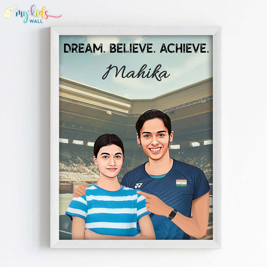 Badminton Champ with Saina Nehwal Personalized Portrait (Framed)